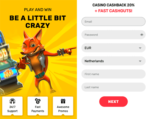 aanmelden bij crazyfox casino