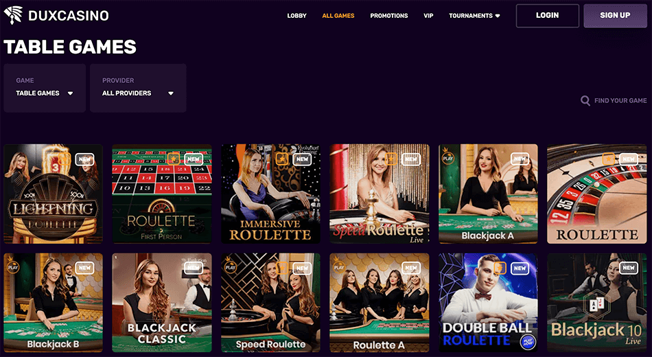 Speel tafelspellen of Live casino