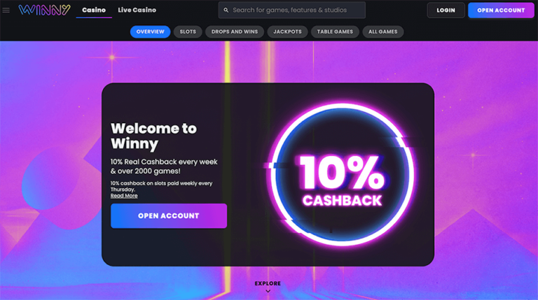 Winny casino review - Speel online met altijd 10% cashback bonus!