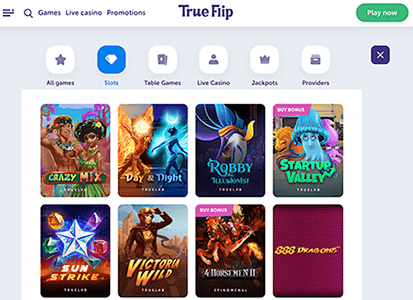 Meeste casino spellen bij True Flip zijn natuurlijk slots