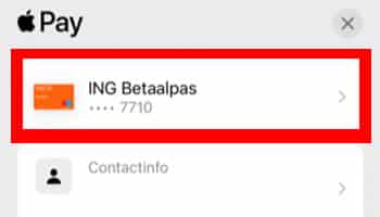 Betaalpas selecteren
