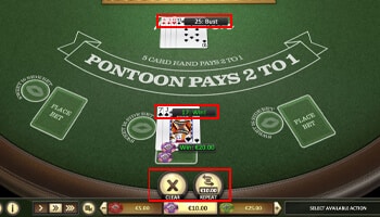 Pontoon blackjack winnen